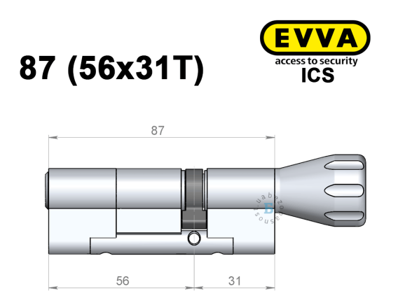 Цилиндр EVVA ICS 87 мм (56x31T), с тумблером