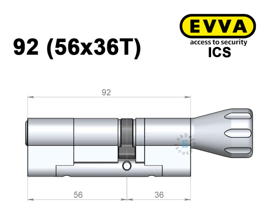 Цилиндр EVVA ICS 92 мм (56x36T), с тумблером