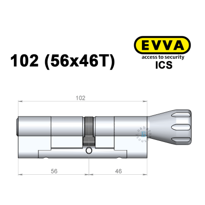 Цилиндр EVVA ICS 102 мм (56x46T), с тумблером