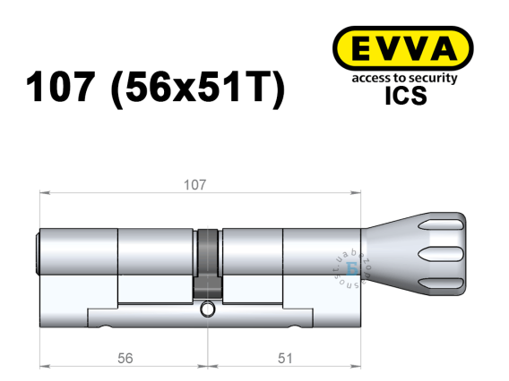 Циліндр EVVA ICS 107 мм (56x51T), з тумблером