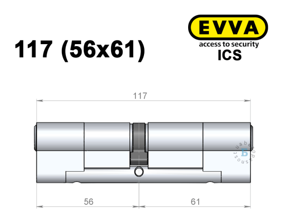 Цилиндр EVVA ICS 117 мм (56x61), ключ-ключ
