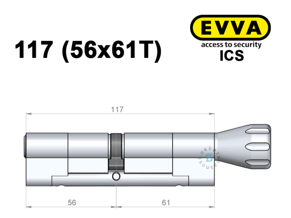 Цилиндр EVVA ICS 117 мм (56x61T), с тумблером