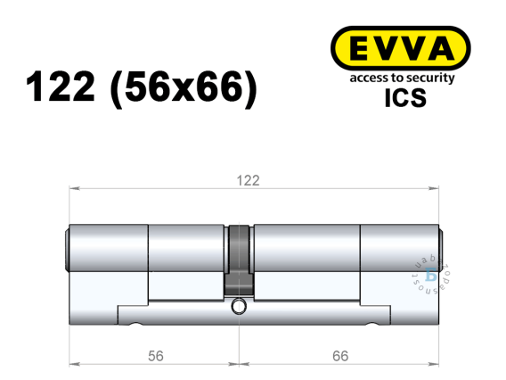Цилиндр EVVA ICS 122 мм (56x66), ключ-ключ