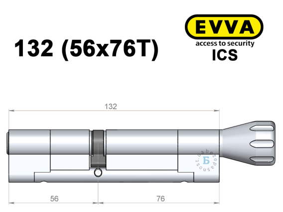 Циліндр EVVA ICS 132 мм (56x76T), з тумблером