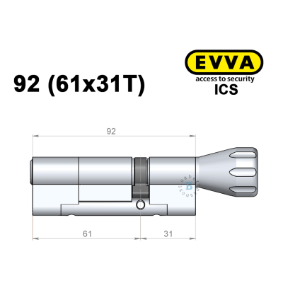 Цилиндр EVVA ICS 92 мм (61x31T), с тумблером