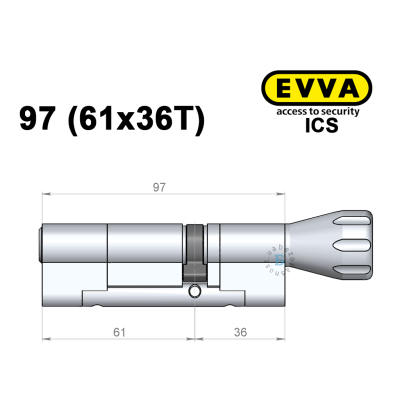 Цилиндр EVVA ICS 97 мм (61x36T), с тумблером