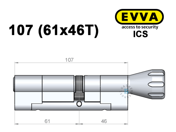 Цилиндр EVVA ICS 107 мм (61x46T), с тумблером