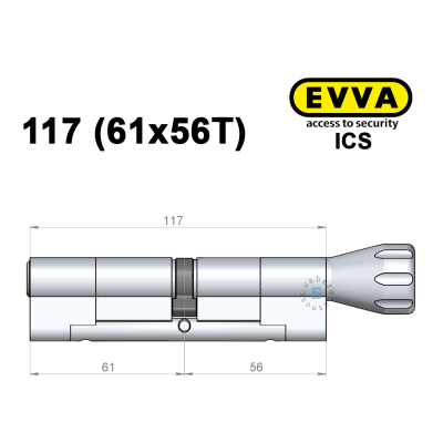 Цилиндр EVVA ICS 117 мм (61x56T), с тумблером