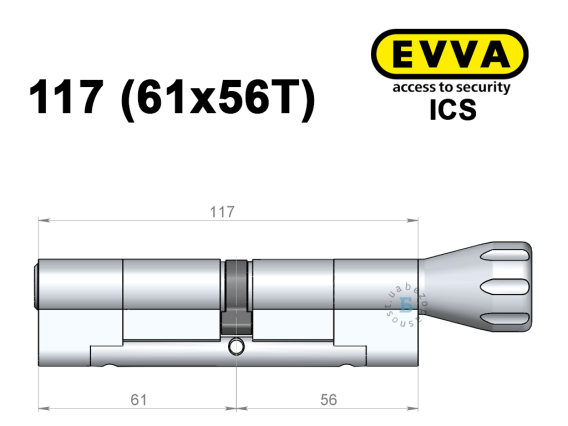 Циліндр EVVA ICS 117 мм (61x56T), з тумблером