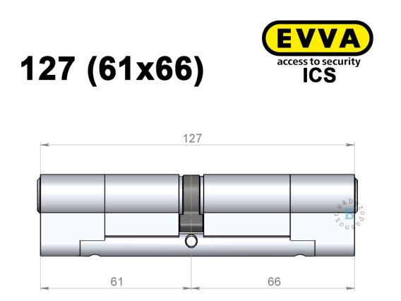 Цилиндр EVVA ICS 127 мм (61x66), ключ-ключ