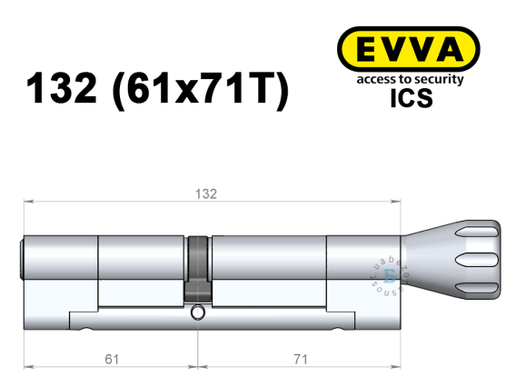 Цилиндр EVVA ICS 132 мм (61x71T), с тумблером