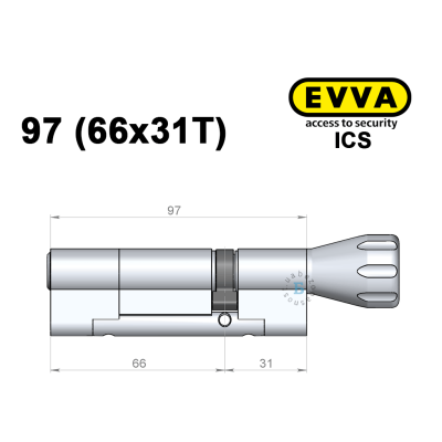 Цилиндр EVVA ICS 97 мм (66x31T), с тумблером