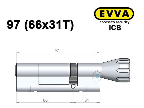 Цилиндр EVVA ICS 97 мм (66x31T), с тумблером