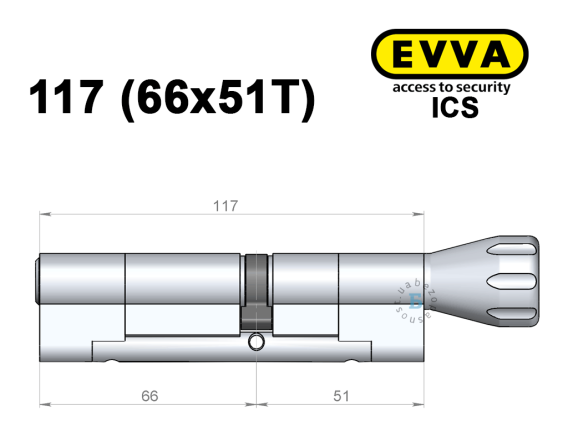 Цилиндр EVVA ICS 117 мм (66x51T), с тумблером