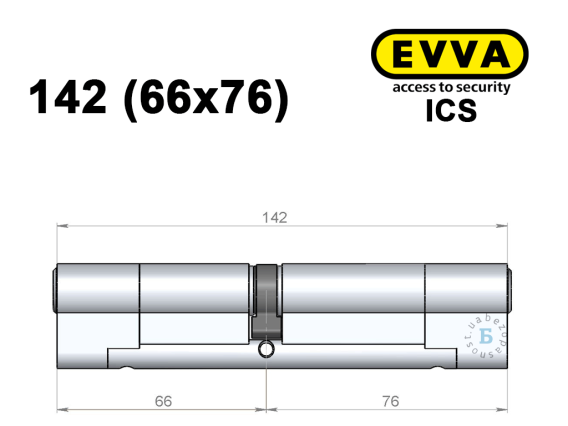 Циліндр EVVA ICS 142 мм (66x76), ключ-ключ