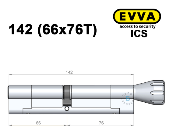 Цилиндр EVVA ICS 142 мм (66x76T), с тумблером
