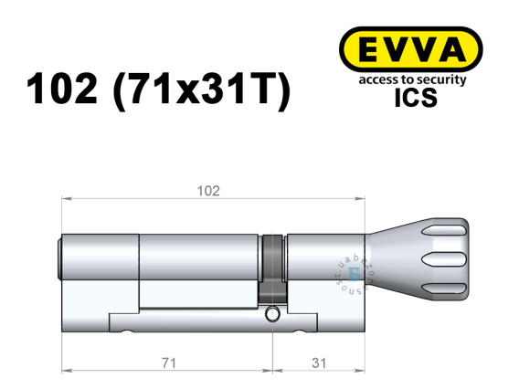 Цилиндр EVVA ICS 102 мм (71x31T), с тумблером
