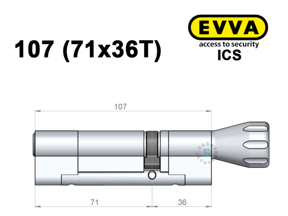 Цилиндр EVVA ICS 107 мм (71x36T), с тумблером