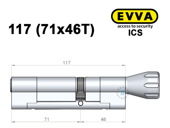 Цилиндр EVVA ICS 117 мм (71x46T), с тумблером