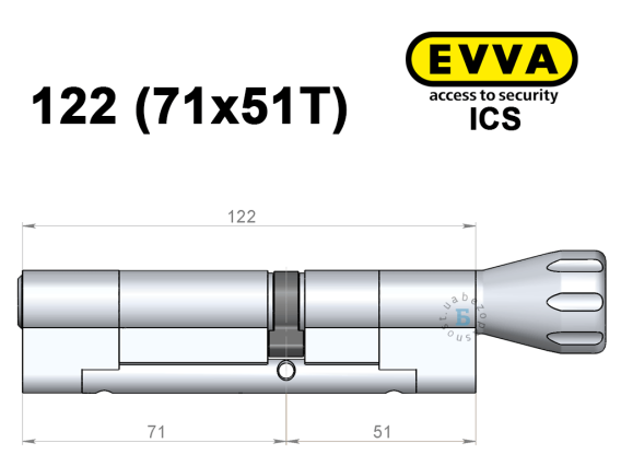 Цилиндр EVVA ICS 122 мм (71x51T), с тумблером