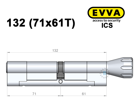 Цилиндр EVVA ICS 132 мм (71x61T), с тумблером