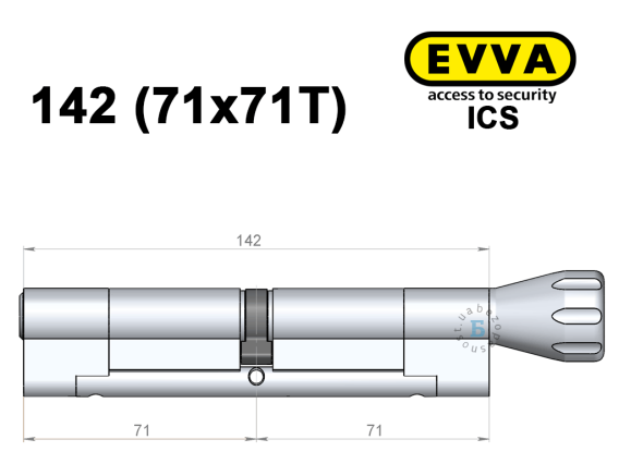 Цилиндр EVVA ICS 142 мм (71x71T), с тумблером