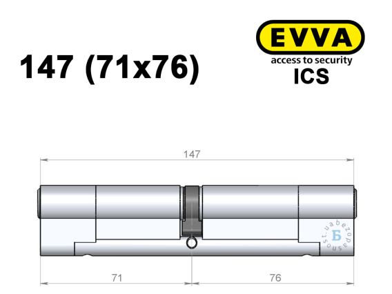 Циліндр EVVA ICS 147 мм (71x76), ключ-ключ