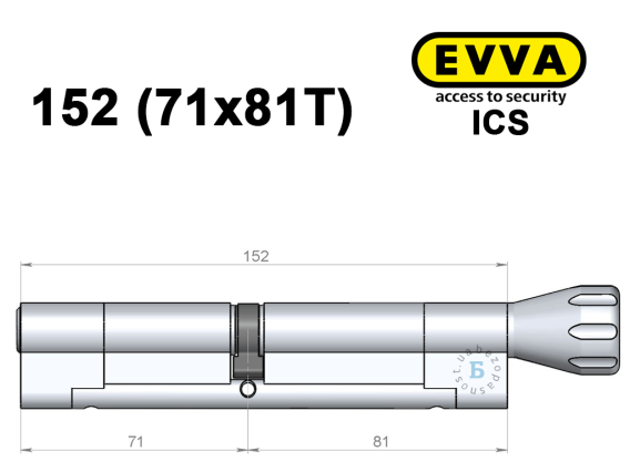 Циліндр EVVA ICS 152 мм (71x81T), з тумблером