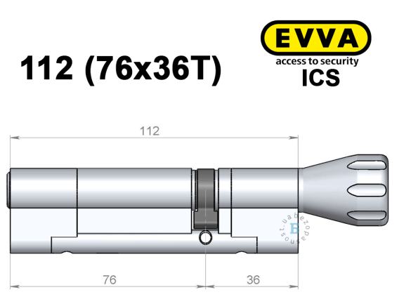 Циліндр EVVA ICS 112 мм (76x36T), з тумблером