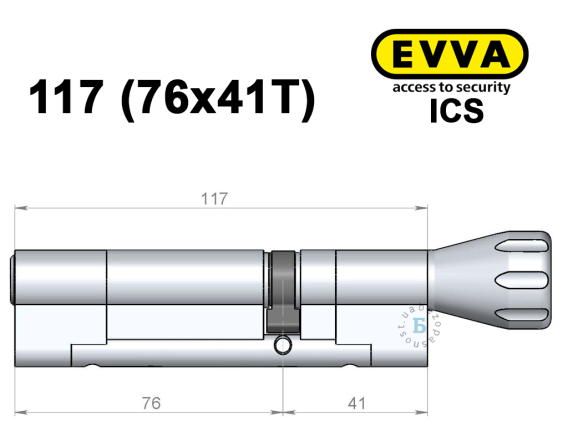 Циліндр EVVA ICS 117 мм (76x41T), з тумблером