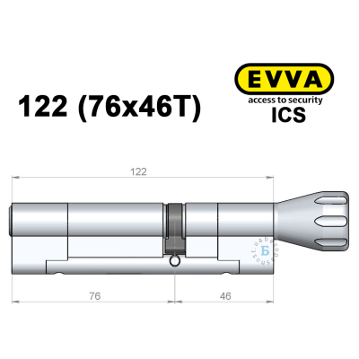 Цилиндр EVVA ICS 122 мм (76x46T), с тумблером