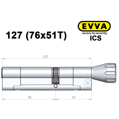 Цилиндр EVVA ICS 127 мм (76x51T), с тумблером