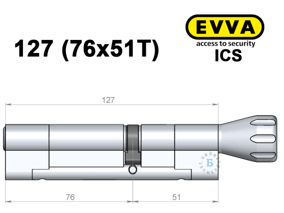 Циліндр EVVA ICS 127 мм (76x51T), з тумблером