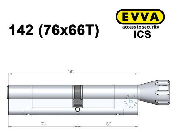 Цилиндр EVVA ICS 142 мм (76x66T), с тумблером