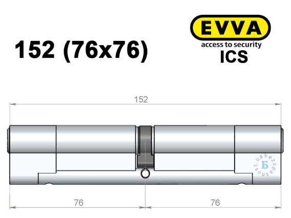 Циліндр EVVA ICS 152 мм (76x76), ключ-ключ