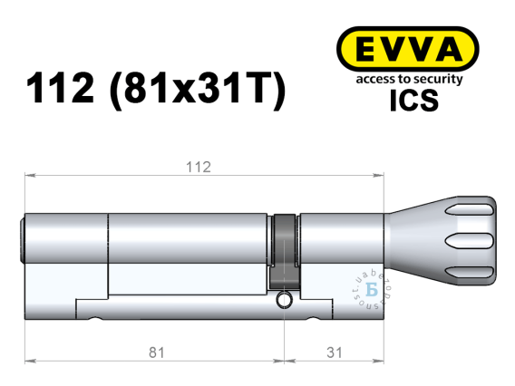 Циліндр EVVA ICS 112 мм (81x31T), з тумблером