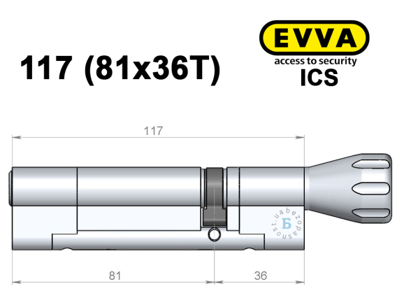 Цилиндр EVVA ICS 117 мм (81x36T), с тумблером