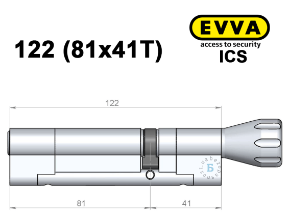 Цилиндр EVVA ICS 122 мм (81x41T), с тумблером