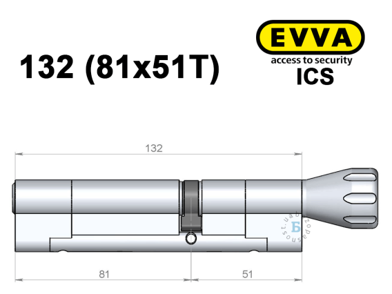 Циліндр EVVA ICS 132 мм (81x51T), з тумблером