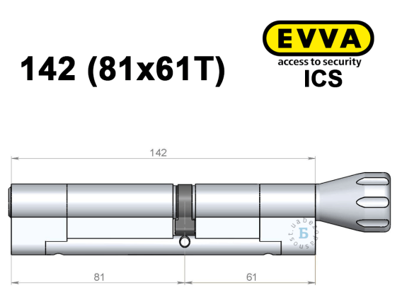 Циліндр EVVA ICS 142 мм (81x61T), з тумблером