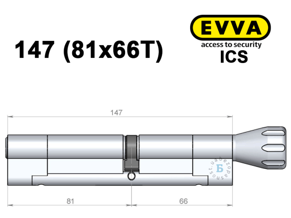 Цилиндр EVVA ICS 147 мм (81x66T), с тумблером