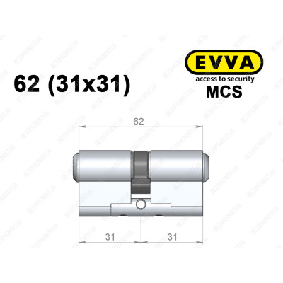 Циліндр EVVA MCS 62 мм (31x31), ключ-ключ