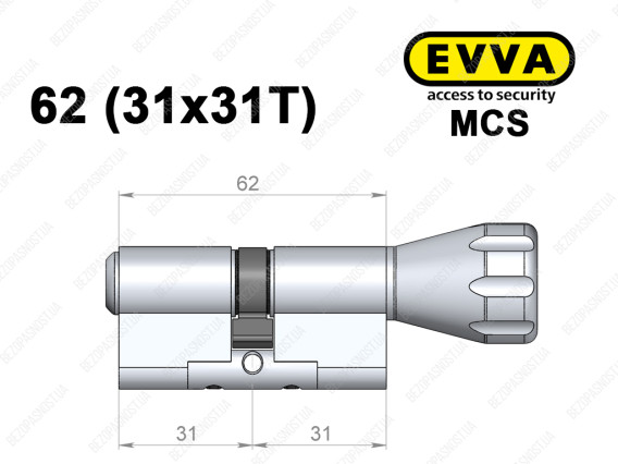 Цилиндр EVVA MCS 62 мм (31x31T), с тумблером
