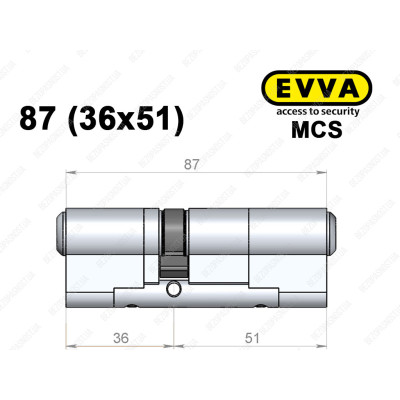 Цилиндр EVVA MCS 87 мм (36x51), ключ-ключ