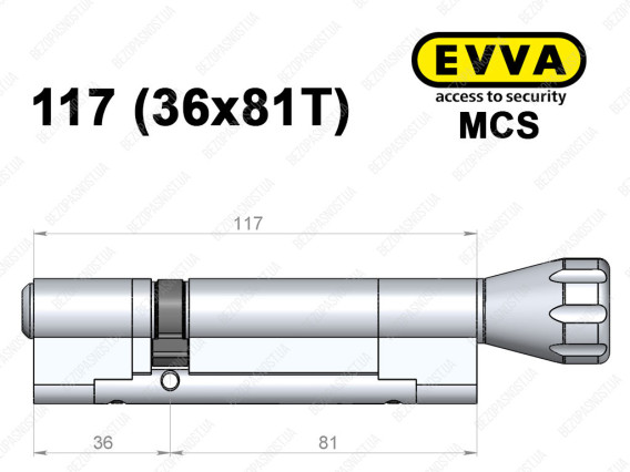 Цилиндр EVVA MCS 117 мм (36x81T), с тумблером