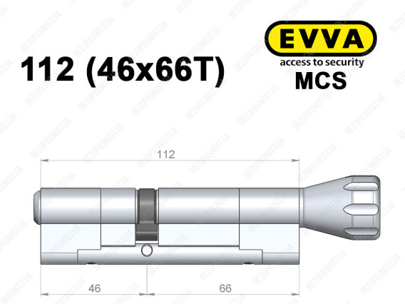Цилиндр EVVA MCS 112 мм (46x66T), с тумблером