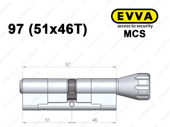Цилиндр EVVA MCS 97 мм (51x46T), с тумблером
