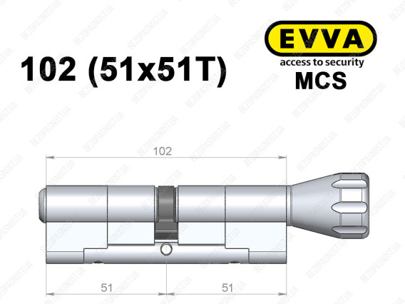 Цилиндр EVVA MCS 102 мм (51x51T), с тумблером