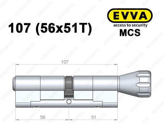 Цилиндр EVVA MCS 107 мм (56x51T), с тумблером