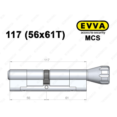 Цилиндр EVVA MCS 117 мм (56x61T), с тумблером